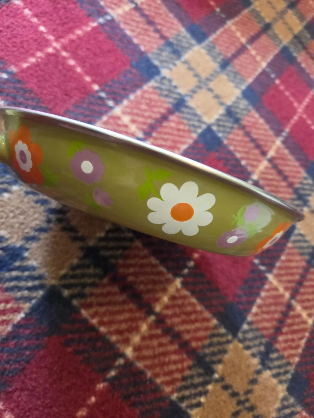 Olive Green Floral Nonstick Fry Pan - Retro Flower Design
